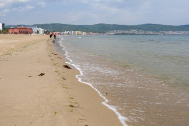 Sunny Beach, Bulgaristan - 2 Mayıs 2008: Panoramik ünlü yaz resort Sunny Beach, Burgaz bölge, Bulgaristan