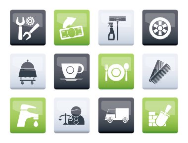 Hizmetler ve iş ikonları/simgeleri üzerinde renk arka plan - vektör Icon set