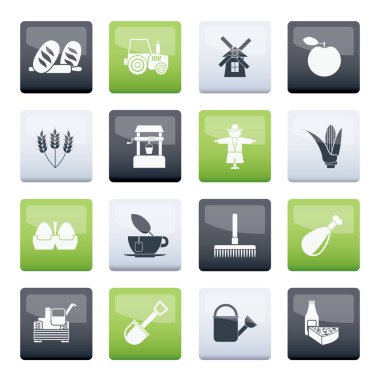 Tarım ve renk arka plan üzerinde - vektör Icon set simgeleri tarım