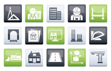 Mimarlık ve inşaat simgelerinin üzerinde renk arka plan - vektör Icon set