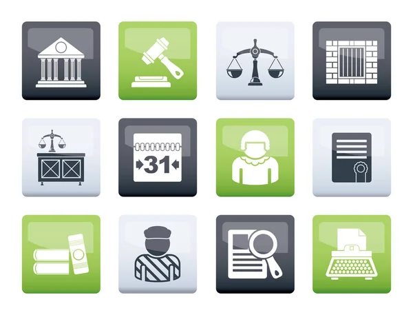 Justice Judicial System Icons Color Background Vector Icon Set — Stock Vector