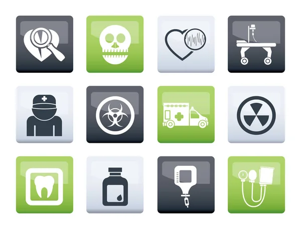 Symbole Für Medizin Und Krankenhausausstattung Über Farbigem Hintergrund Vektor Icon — Stockvektor