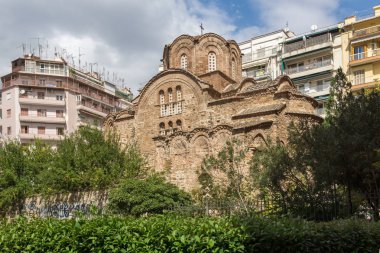 Thessaloniki, Yunanistan - 30 Eylül 2017: Antik Bizans Ortodoks Kilisesi, St. Panteleimon Selanik şehir, orta Makedonya, Yunanistan ortasına