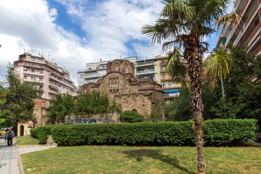 Thessaloniki, Yunanistan - 30 Eylül 2017: Antik Bizans Ortodoks Kilisesi, St. Panteleimon Selanik şehir, orta Makedonya, Yunanistan ortasına