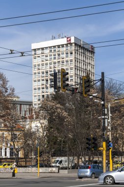 Sofya, Bulgaristan - 7 Mart 2019: Bulgaristan'ın Sofya şehrinde Bulgar Ulusal Televizyonu'nun inşası