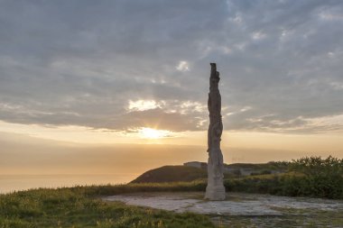Kaliakra Cape Karadeniz sahilleri, Dobrich bölge, Bulgaristan üzerinden muhteşem günbatımı manzara