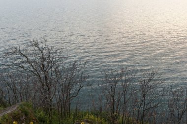 Kaliakra Cape Karadeniz sahilleri, Dobrich bölge, Bulgaristan üzerinden muhteşem günbatımı manzara