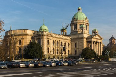 Belgrade, Sırbistan - 10 Kasım 2018: Ulusal Cumhuriyet Meclisi, Belgrad, Sırbistan şehir merkezinde