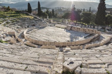 Attica, Yunanistan Atina Akropol'Dionysos tiyatrosu Kalıntıları panoraması