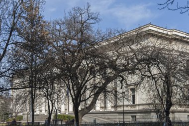 Sofya, Bulgaristan-7 Mart 2019: Sofya Ulusal Kütüphanesi St. Cyril ve Methodius kış görünümü, Bulgaristan