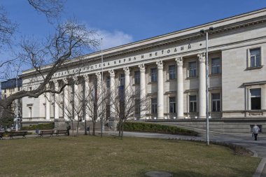 Sofya, Bulgaristan-7 Mart 2019: Sofya Ulusal Kütüphanesi St. Cyril ve Methodius kış görünümü, Bulgaristan