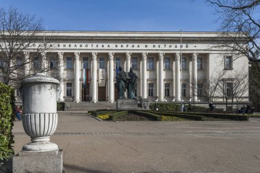 Sofya, Bulgaristan-7 Mart 2019: Sofya Ulusal Kütüphanesi St. Cyril ve Methodius kış görünümü, Bulgaristan