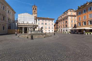 Roma, İtalya - 23 Haziran 2017: Görünüm Basilica of Our Lady Trastevere Roma, İtalya, Amazing
