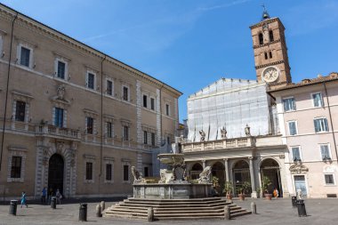 Roma, İtalya - 23 Haziran 2017: Görünüm Basilica of Our Lady Trastevere Roma, İtalya, Amazing