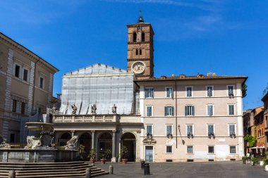 Roma, İtalya - 23 Haziran 2017: Görünüm Basilica of Our Lady Trastevere Roma, İtalya, Amazing