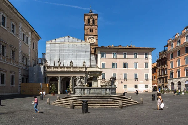 Roma Itália Junho 2017 Fantástica Vista Basílica Nossa Senhora Trastevere — Fotografia de Stock