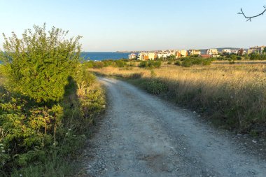 Chernomorets kıyı şeridi Amazing Sunset Manzara, Burgaz bölgesi, Bulgaristan