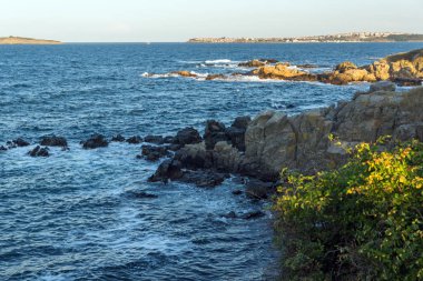 Chernomorets kıyı şeridi Amazing Sunset Manzara, Burgaz bölgesi, Bulgaristan