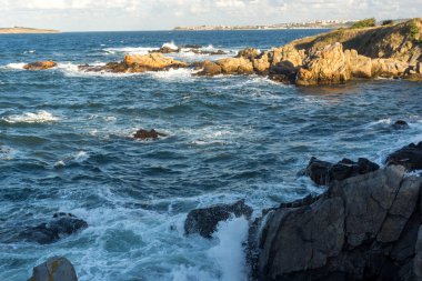 Chernomorets kıyı şeridi Amazing Sunset Manzara, Burgaz bölgesi, Bulgaristan