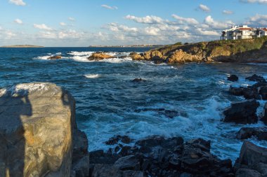 Chernomorets kıyı şeridi Amazing Sunset Manzara, Burgaz bölgesi, Bulgaristan