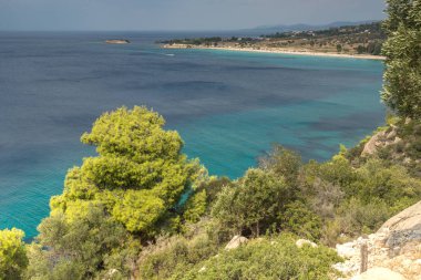 Sithonia Yarımadası 'nda Agios Ioannis Beach ile inanılmaz Seascape, Chalkidiki, Orta Makedonya, Yunanistan