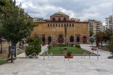 Thessaloniki, Yunanistan-Eylül 30, 2017: ntique Selanik şehir merkezinde Bizans Ortodoks Ayasofya Katedrali, Orta Makedonya, Yunanistan