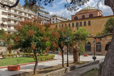 Thessaloniki, Yunanistan-Eylül 30, 2017: ntique Selanik şehir merkezinde Bizans Ortodoks Ayasofya Katedrali, Orta Makedonya, Yunanistan