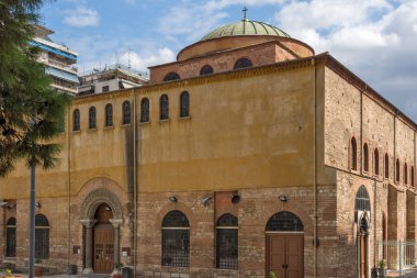 Thessaloniki, Yunanistan-Eylül 30, 2017: ntique Selanik şehir merkezinde Bizans Ortodoks Ayasofya Katedrali, Orta Makedonya, Yunanistan