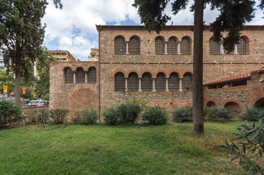 Thessaloniki, Yunanistan-Eylül 30, 2017: ntique Selanik şehir merkezindeki Acheiropoietos Bizans Kilisesi, Orta Makedonya, Yunanistan