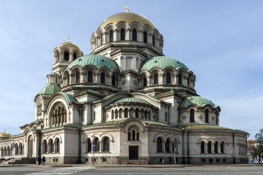 Sofya, Bulgaristan-7 Mart 2019: Sofya 'da Saint Alexander Nevski Katedrali 'nin muhteşem manzarası, Bulgaristan