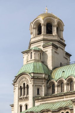 Sofya, Bulgaristan-7 Mart 2019: Sofya 'da Saint Alexander Nevski Katedrali 'nin muhteşem manzarası, Bulgaristan
