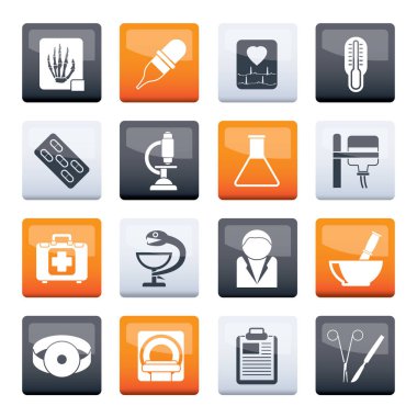 Renk arka plan üzerinde sağlık ve tıp simgeleri-vektör simge seti