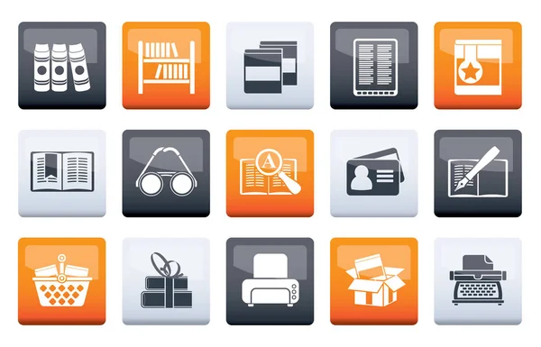 Bibliotheek Boeken Iconen Kleur Achtergrond Vector Icon Set — Stockvector