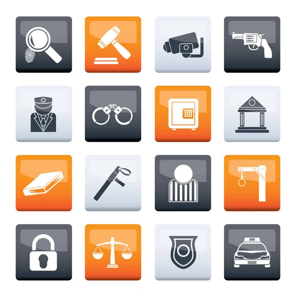 Wet Politie Misdaad Iconen Kleur Achtergrond Vector Icon Set — Stockvector