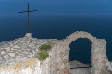 Karadeniz kıyısındaki Kaliakra Burnu 'nda kale Harabeleri 'nin günbatımı manzarası, Dobrich bölgesi, Bulgaristan