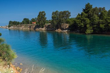 Nea Poteidaia, Yunanistan - 24 Haziran 2014: Yaz görünümü, kasaba, Nea Poteidaia, Kassandra, Chalkidiki, orta Makedonya, Yunanistan