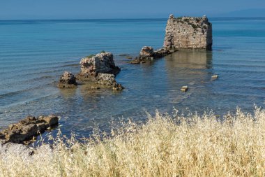 Nea Poteidaia, Yunanistan - 24 Haziran 2014: Yaz görünümü, kasaba, Nea Poteidaia, Kassandra, Chalkidiki, orta Makedonya, Yunanistan