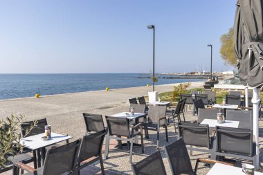 NEA MOUDANIA, GREECE - 31 Mart 2019: Nea Moudania, Chalkidiki, Orta Makedonya, Yunanistan