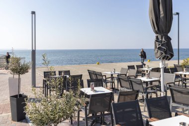 NEA MOUDANIA, GREECE - 31 Mart 2019: Nea Moudania, Chalkidiki, Orta Makedonya, Yunanistan