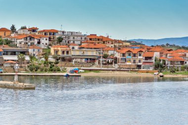 Ammouliani, Yunanistan - 3 Nisan 2015: Panorama Ammouliani Adası, Athos, Chalkidiki, orta Makedonya, Yunanistan 