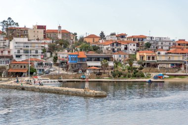 Ammouliani, Yunanistan - 3 Nisan 2015: Panorama Ammouliani Adası, Athos, Chalkidiki, orta Makedonya, Yunanistan 