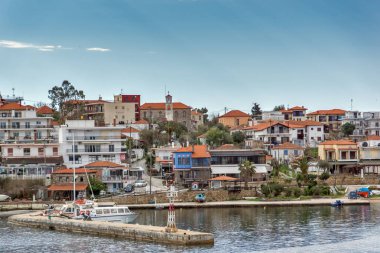 Ammouliani, Yunanistan - 3 Nisan 2015: Panorama Ammouliani Adası, Athos, Chalkidiki, orta Makedonya, Yunanistan 