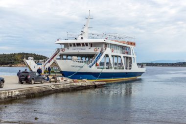 Ammouliani, Yunanistan - 3 Nisan 2015: Şehir Ammouliani Island, Athos, Chalkidiki, orta Makedonya, Yunanistan 