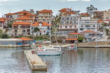 Ammouliani, Yunanistan - 3 Nisan 2015: Panorama Ammouliani Adası, Athos, Chalkidiki, orta Makedonya, Yunanistan 