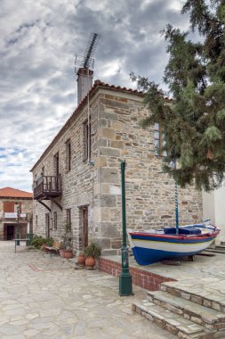 Ammouliani, Yunanistan - 3 Nisan 2015: Şehir Ammouliani Island, Athos, Chalkidiki, orta Makedonya, Yunanistan 