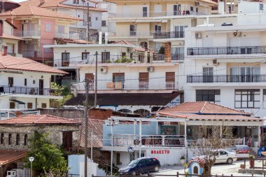 Ammouliani, Yunanistan - 3 Nisan 2015: Şehir Ammouliani Island, Athos, Chalkidiki, orta Makedonya, Yunanistan 