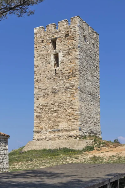 Torre Bizantina Cidade Nea Fokea Kassandra Chalkidiki Macedônia Central Grécia — Fotografia de Stock
