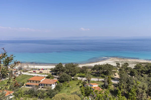 Panoramiczny Widok Plażę Miasta Afytos Kassandra Chalkidiki Macedonia Środkowa Grecja — Zdjęcie stockowe