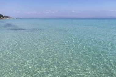 Kallithea, Kassandra, Chalkidiki, Orta Makedonya, Yunanistan Resort plajının panoramik görünümü