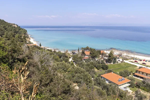 Panoramiczny Widok Plażę Miasta Afytos Kassandra Chalkidiki Macedonia Środkowa Grecja — Zdjęcie stockowe